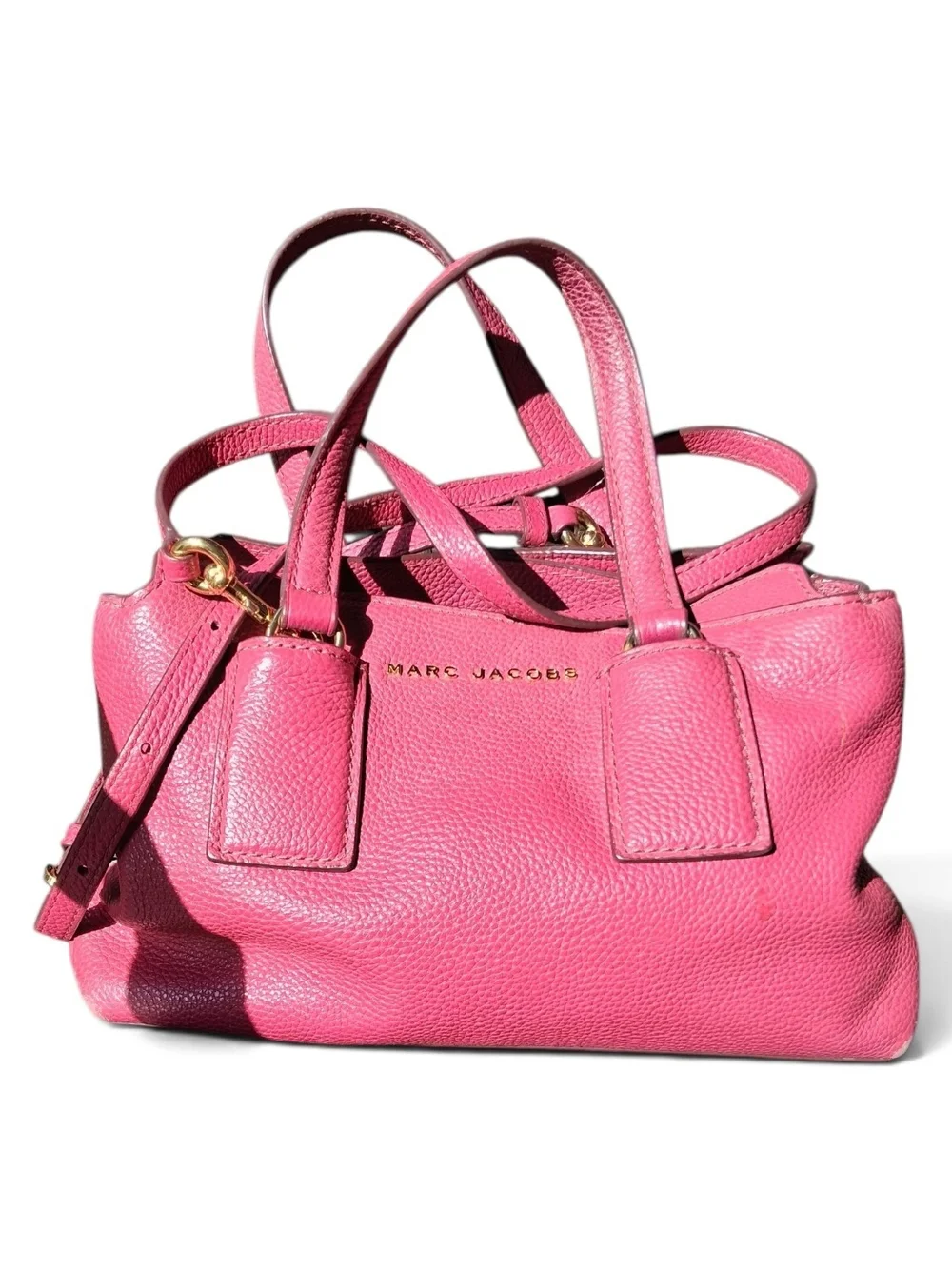 Marc Jacobs Hot Pink Pebbled Leather Satchel with Gold Hardware